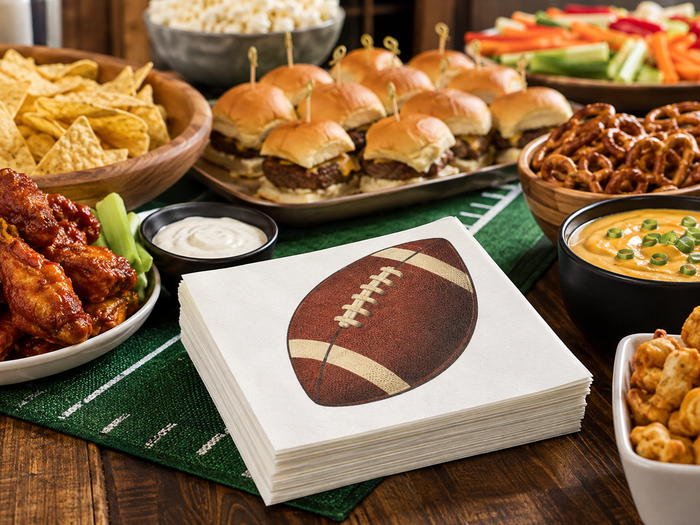 Classic Football Cocktail Napkins, 50-Pack, 3-ply, Game Day Party, Tailgate Decor Napkins