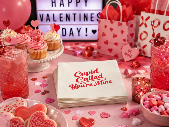 Cupid Called Valentine’s Day Cocktail Napkins, 50-Pack, 3-ply, Valentine’s Day Party Decor