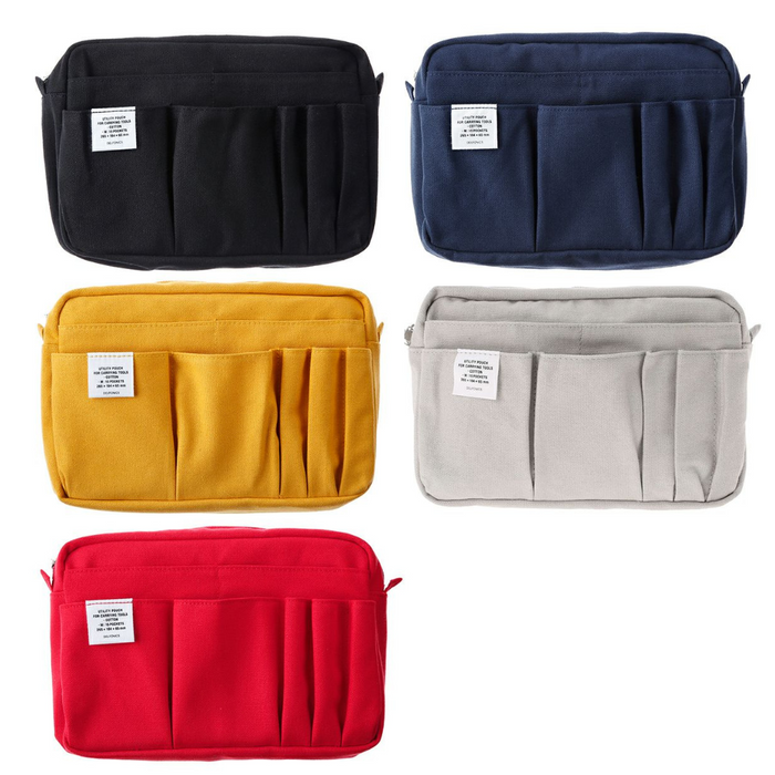 Delfonics Cotton Canvas Utility Pouch (M) — 14 Pockets, shown from the front.