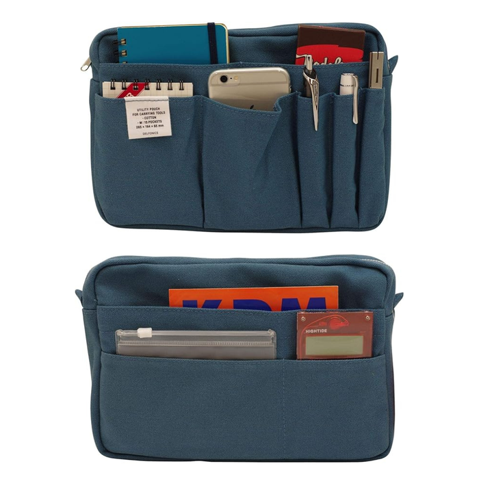 Delfonics Cotton Canvas Utility Pouch (M) — 14 Pockets, shown from another angle.