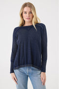 Goldie Denim Wash High Low Sweatshirt in Navy available at Barbara Katz