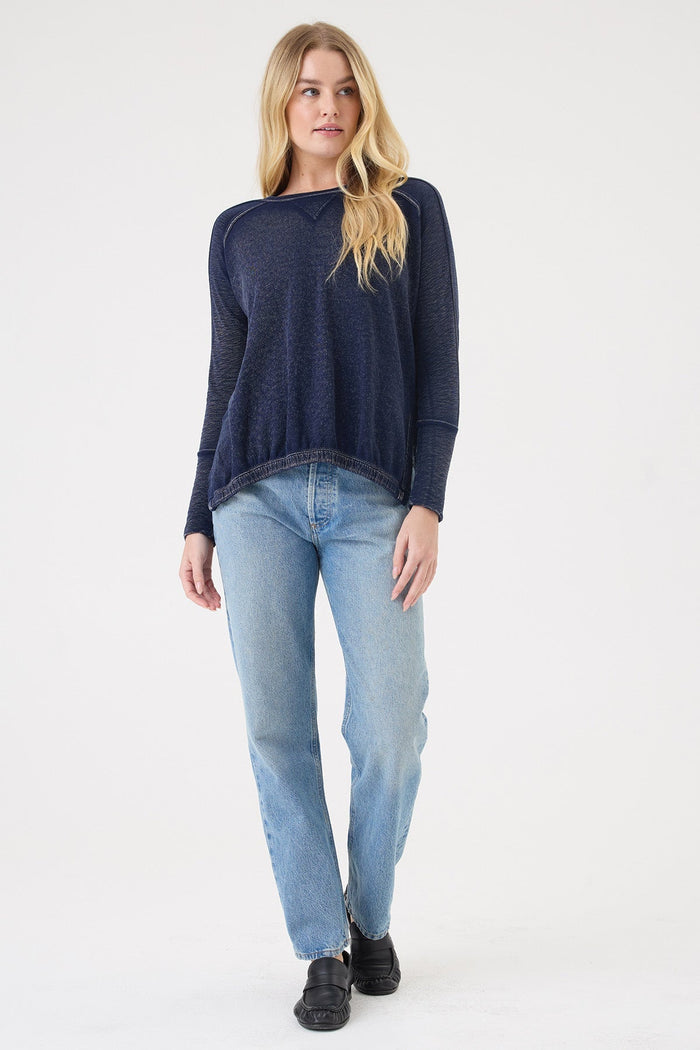 Goldie Denim Wash High Low Sweatshirt in Navy available at Barbara Katz