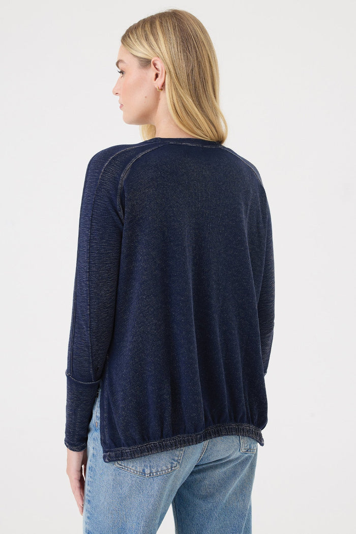 Goldie Denim Wash High Low Sweatshirt in Navy available at Barbara Katz