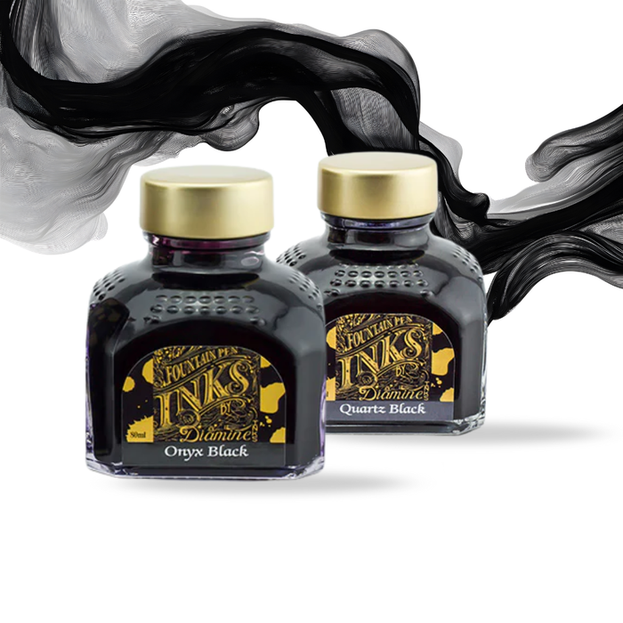 Diamine Ink Bottle 80ml — Black Colours, shown from the front.