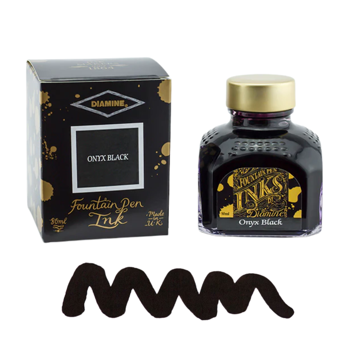 Diamine Ink Bottle 80ml — Black Colours, detail view of the design.