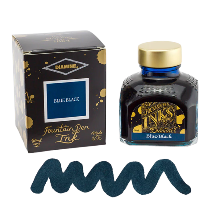 Diamine Ink Bottle 80ml — Black Colours, close-up view.