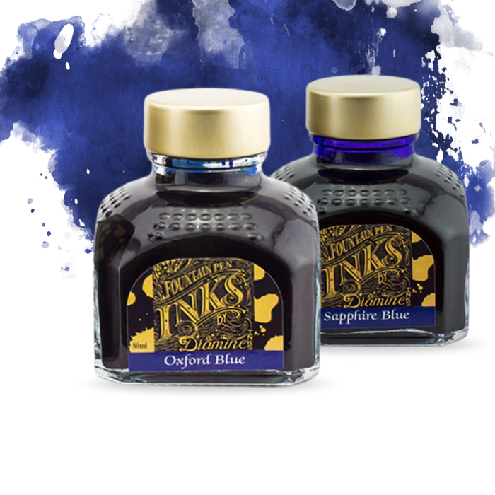 Diamine Ink Bottle 80ml — Blue Colours, shown from the front.