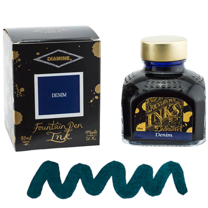 Diamine Ink Bottle 80ml — Blue Colours, close-up view.
