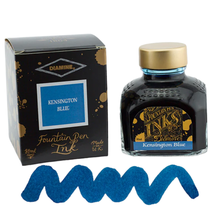 Diamine Ink Bottle 80ml — Blue Colours, front view.