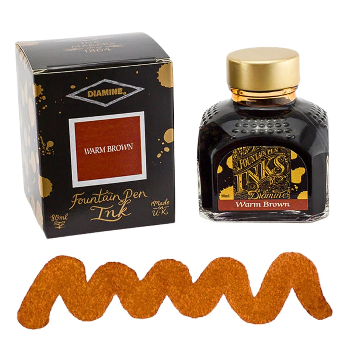 Diamine Ink Bottle 80ml — Brown Colours, shown from the front.