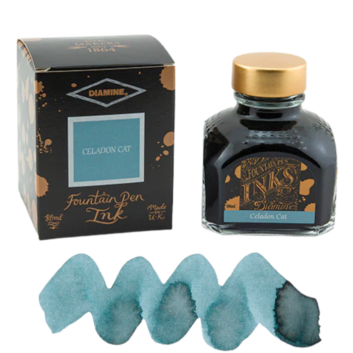 Diamine Ink Bottle 80ml — Green Colours, detail view of the design.