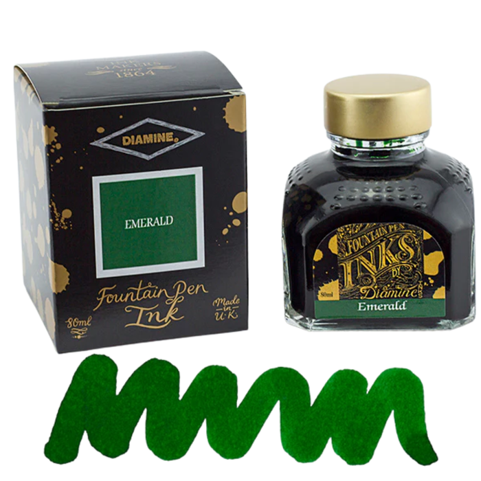 Diamine Ink Bottle 80ml — Green Colours, shown with its details.