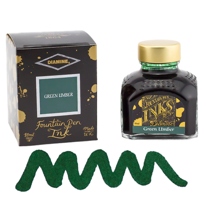 Diamine Ink Bottle 80ml — Green Colours, front view.