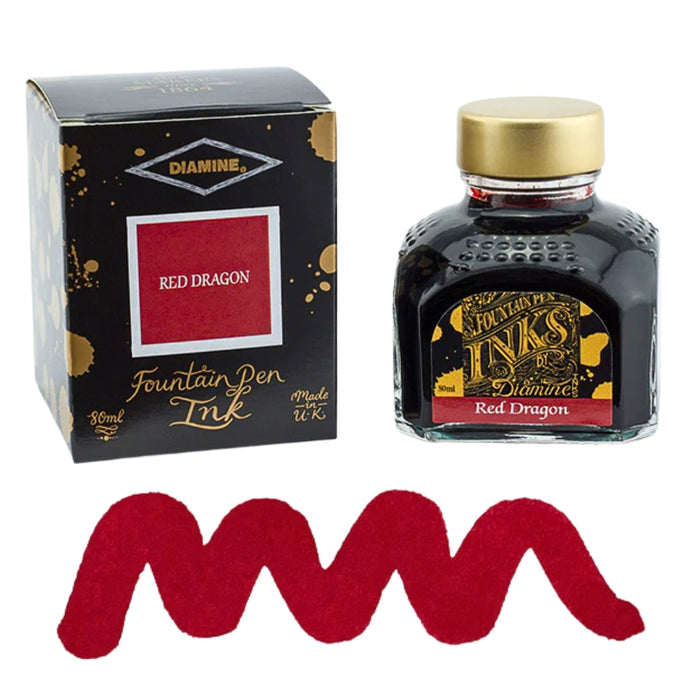 Diamine Ink Bottle 80ml — Red Colours, detail view of the design.