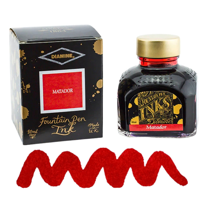 Diamine Ink Bottle 80ml — Red Colours, alternate angle.