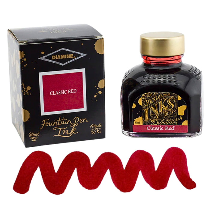 Diamine Ink Bottle 80ml — Red Colours, shown with its details.
