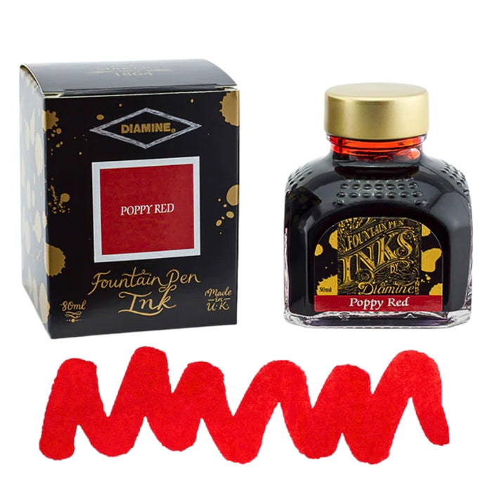 Diamine Ink Bottle 80ml — Red Colours, front view.