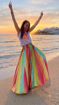 Falda "Formentera Sunset" de lino artesanal en rosa y verde