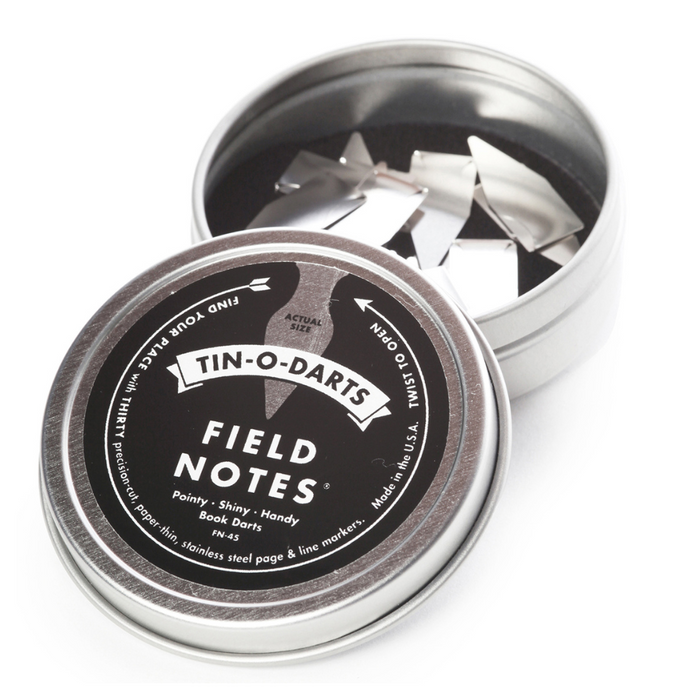 Field Notes TIn-O-Darts open tin, showing darts inside