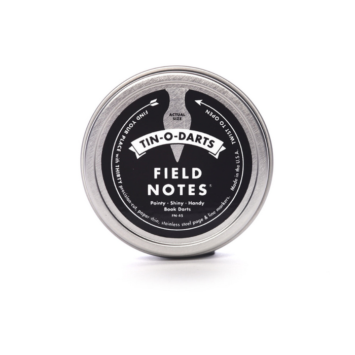 Field Notes Precision-Cut Steel Tin-O-Darts – 30 Page/Line Markers, shown from another angle.
