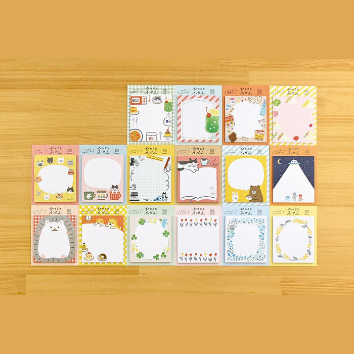 Furukawa Shiko One Word Fusen sticky notes applied to a board, showing practical everyday use.