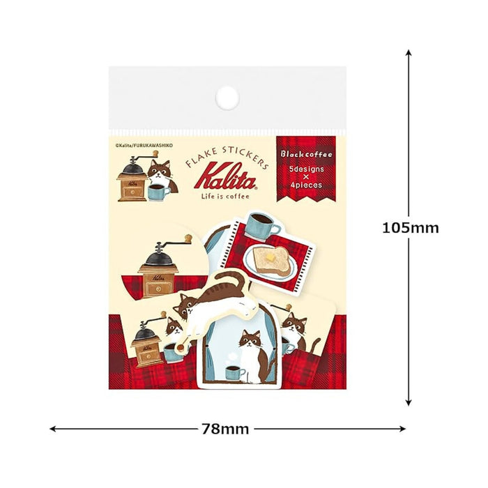 The Journal Shop - Pack of Furukawa Shiko x Kalita - Black coffee stickers displayed with visible dimensions.