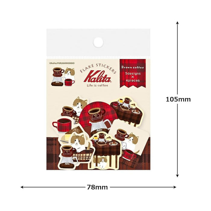 The Journal Shop - Pack of Furukawa Shiko x Kalita - Caramel coffee stickers displayed with visible dimensions.
