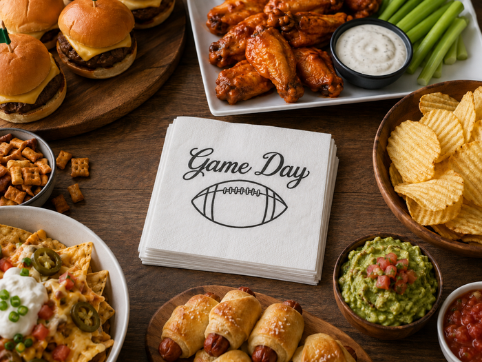 Game Day Football Cocktail Napkins, 50-Pack, 3-ply, Watch Party, Tailgate Decor Napkins