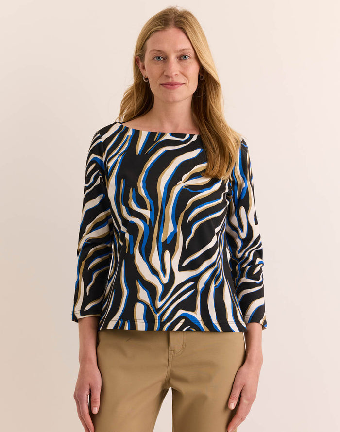 Hinson Wu Gisell 3/4 Sleeve Boat Neck Tee in Abstract Zebra available at Barbara Katz