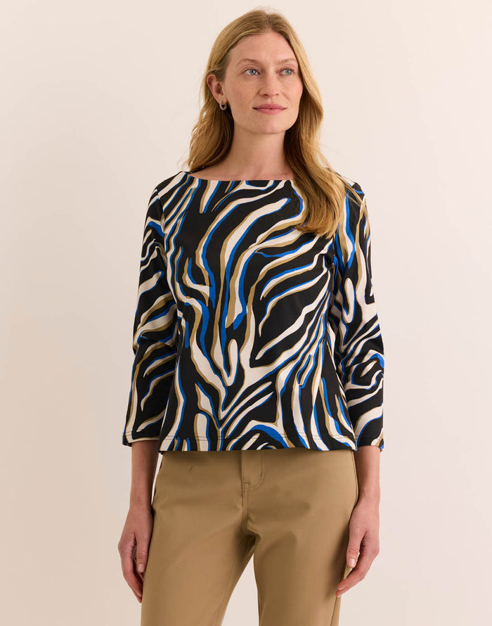 Hinson Wu Gisell 3/4 Sleeve Boat Neck Tee in Abstract Zebra available at Barbara Katz