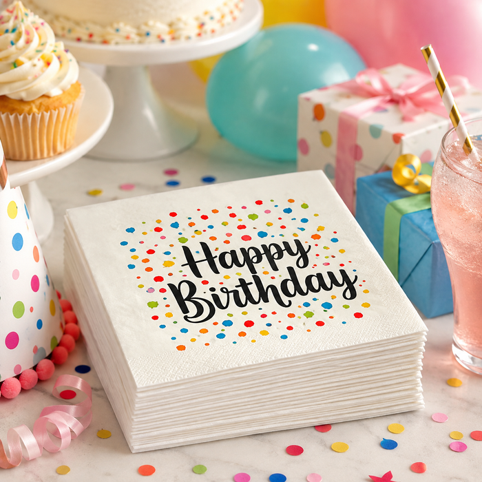 Happy Birthday Confetti Napkins, 50-Pack, 3-ply, Birthday Party Decor