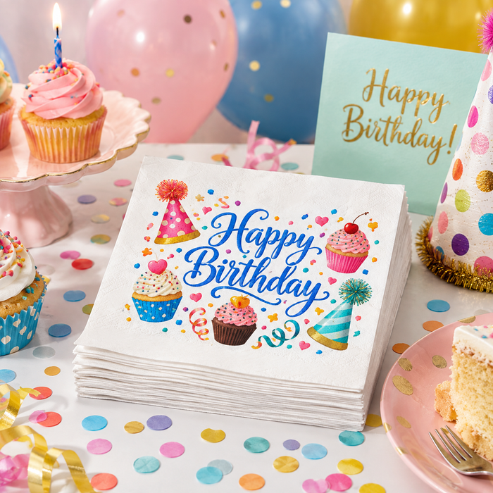 Happy Birthday Cupcake Napkins, 50-Pack, 3-ply, Birthday Party Decor