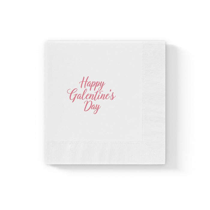 Happy Galentine's Day Cocktail Napkins 50-Pack – Pink Script White 3-Ply Party Napkins, 4.8" × 4.8"