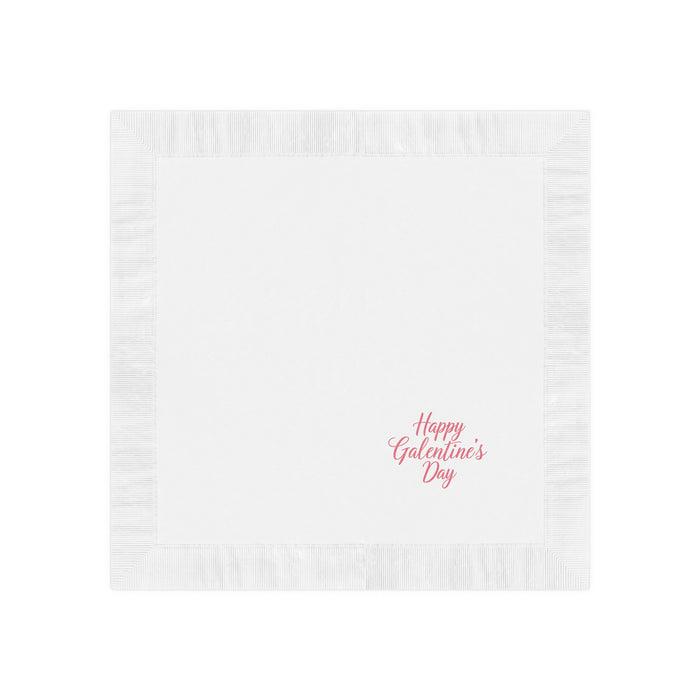 Happy Galentine's Day Cocktail Napkins 50-Pack – Pink Script White 3-Ply Party Napkins, 4.8" × 4.8"