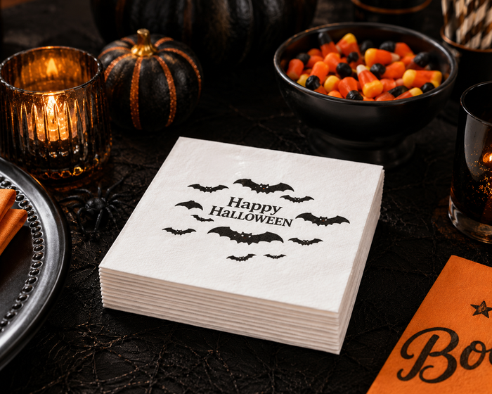 Happy Halloween Bat Cocktail Napkins, 50-Pack, 3-ply, Spooky Party Napkins