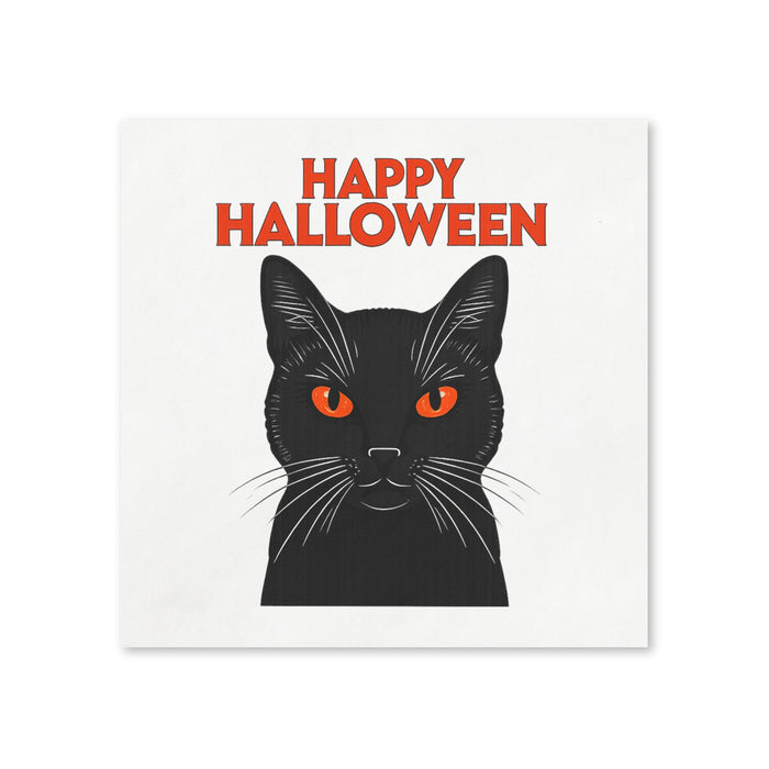 Happy Halloween Black Cat Cocktail Napkins, 50-Pack, 3-ply, Red Eyed Spooky Cat Party Napkins