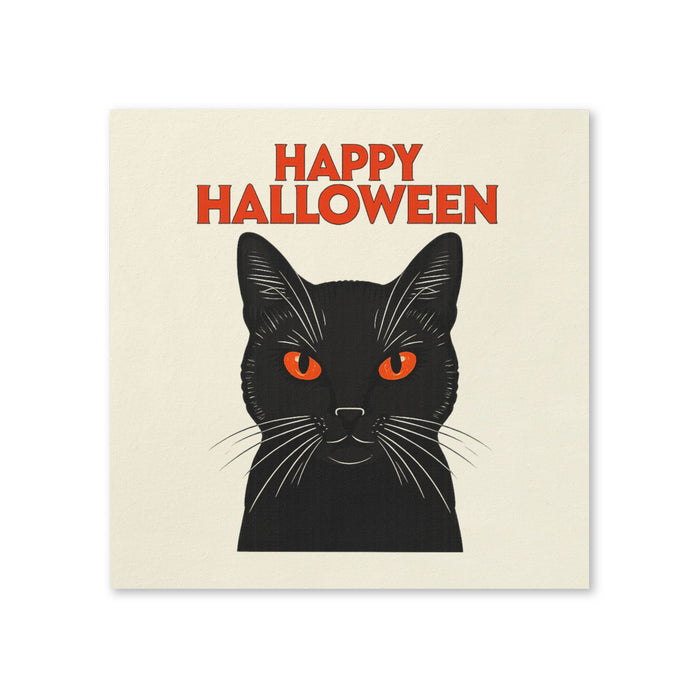 Happy Halloween Black Cat Cocktail Napkins, 50-Pack, 3-ply, Red Eyed Spooky Cat Party Napkins