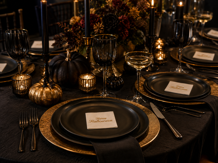Happy Halloween Cocktail Napkins, 50-Pack, 3-ply, Gold Script Party Napkins
