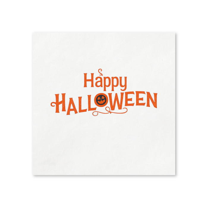 Happy Halloween Cocktail Napkins, 50-Pack, 3-ply, Orange Pumpkin Lettering Party Napkins