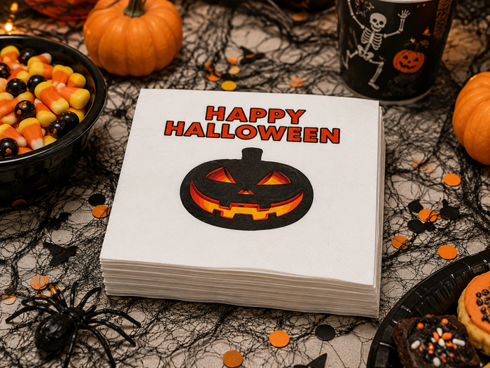 Happy Halloween Glowing Pumpkin Cocktail Napkins, 50-Pack, 3-ply,