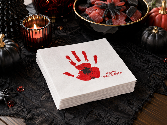Happy Halloween Handprint Cocktail Napkins, 50-Pack, 3-ply, Red & Black Spooky Party Napkins