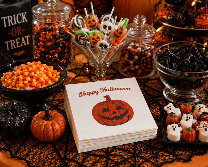 Happy Halloween Jack - O- Lantern Cocktail Napkins, 50-Pack, 3-ply, Vintage Pumpkin Party Napkins