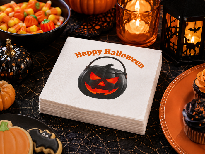 Happy Halloween Jack -O- Lantern Bucket Cocktail Napkins, 50-Pack, 3-ply, Party Napkins
