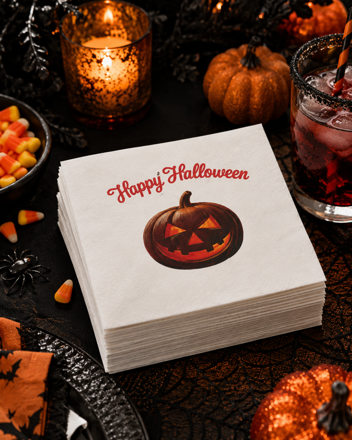 Happy Halloween Jack -O- Lantern Cocktail Napkins, 50-Pack, 3-ply, Glowing Pumpkin Party Napkins