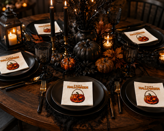 Happy Halloween Jack-O-Lantern Cocktail Napkins, 50-Pack, 3-ply, Glowing Pumpkin Party Napkins