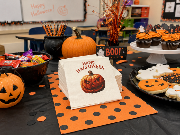 Happy Halloween Jack-O-Lantern Cocktail Napkins, 50-Pack, 3-ply, Spooky Pumpkin Party Napkins