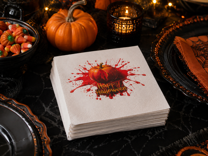 Happy Halloween Pumpkin Cocktail Napkins, 50-Pack, 3-ply, Spooky Pumpkin Party Napkins