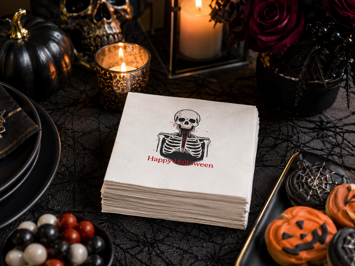 Happy Halloween Skeleton Cocktail Napkins, 50-Pack, 3-ply, Spooky Skull Party Napkins