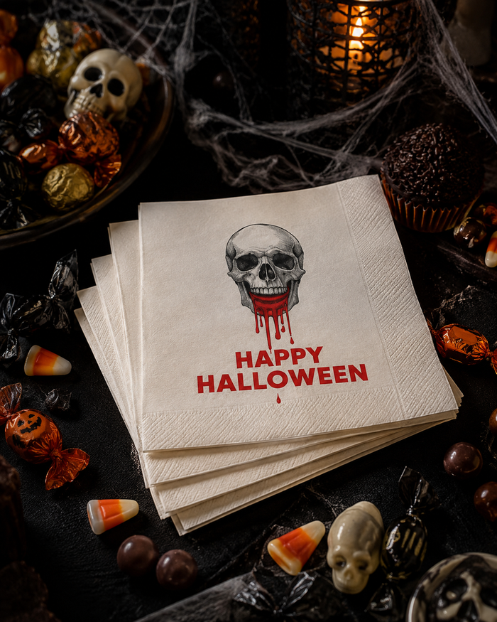 Happy Halloween Skull Cocktail Napkins, 50-Pack, 3-ply, Horror Party Napkins