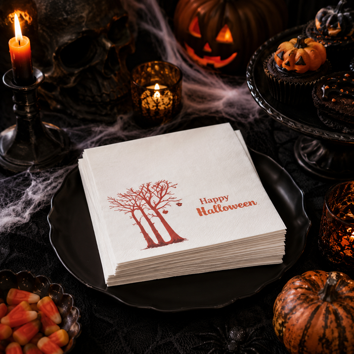 Happy Halloween Spooky Tree Cocktail Napkins, 50-Pack, 3-ply, Haunted Forest Party Napkins
